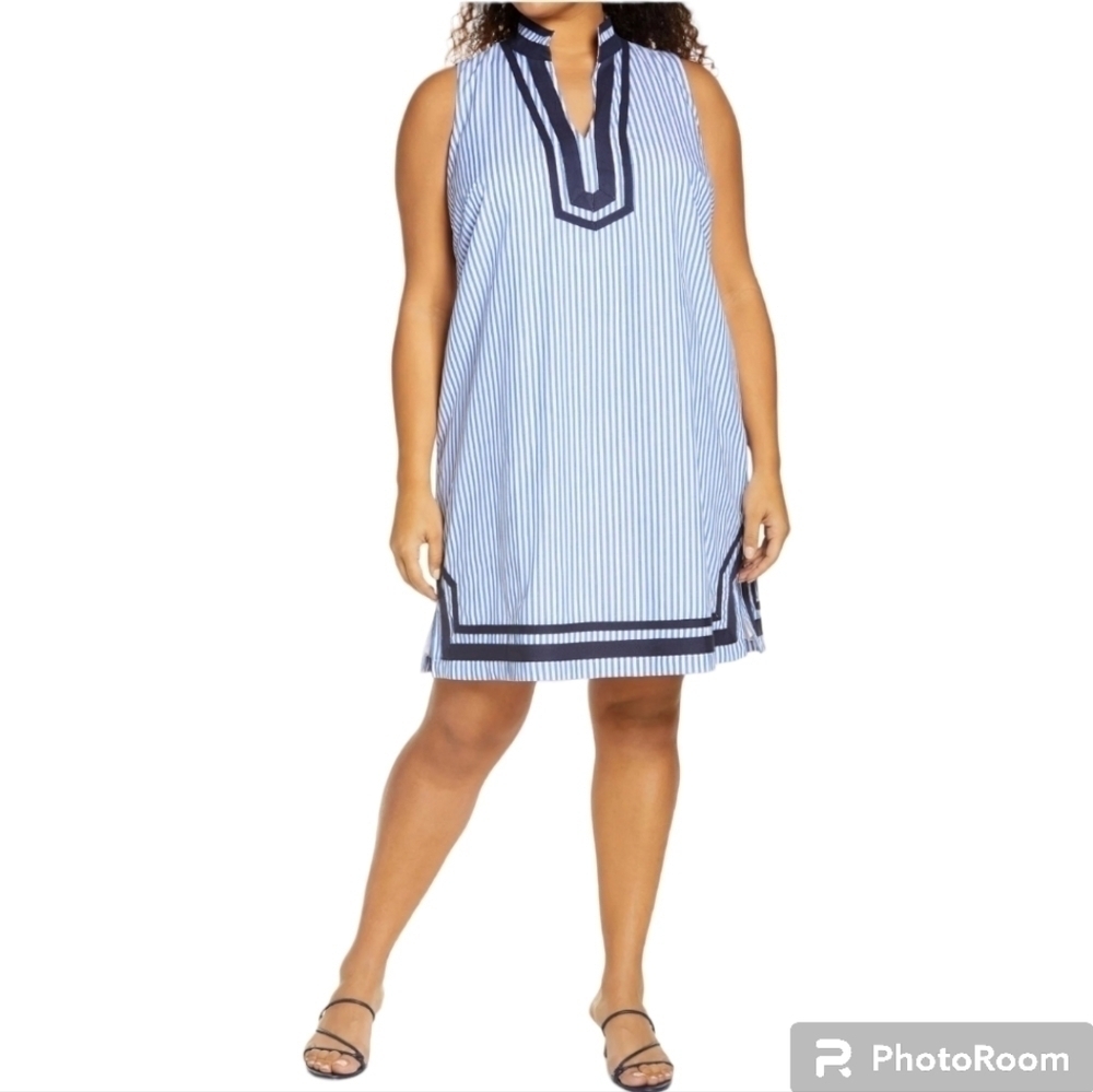 Eliza J blue white striped sleeveless shift mini dress